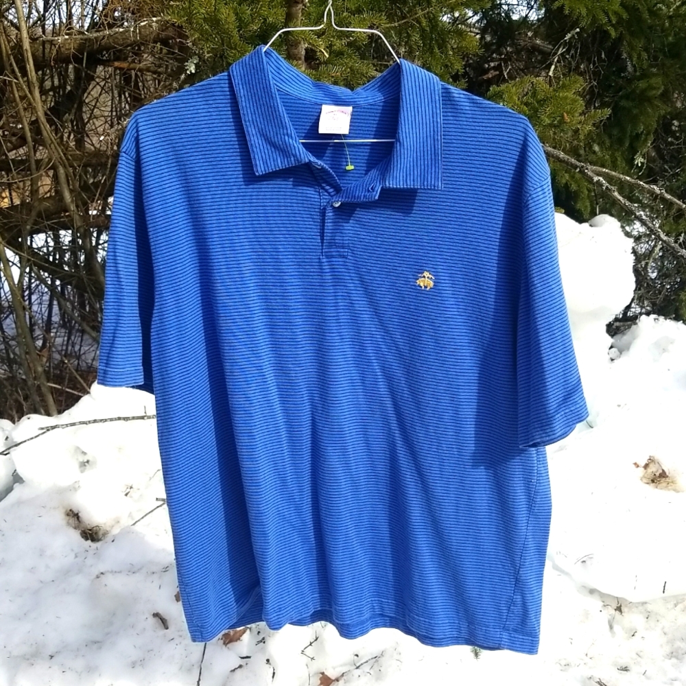 Men's Brooks Brothers Polo Blue Stripe 100% Cotton Preppy Golf  XL